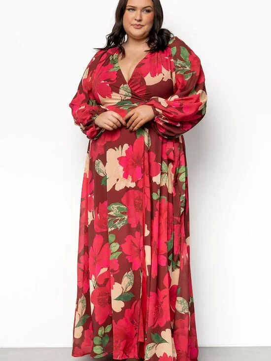 Baltic Born Katinka Wrap Maxi Dress | Burgundy Multi Floral Size SS - Picture 3 of 5